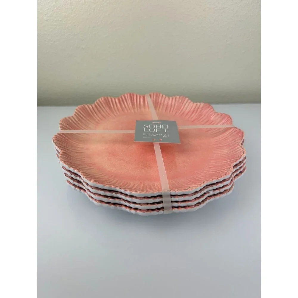 SOHO Loft Melamine Dinner Plate Pink Scalloped Set of 4 10.75